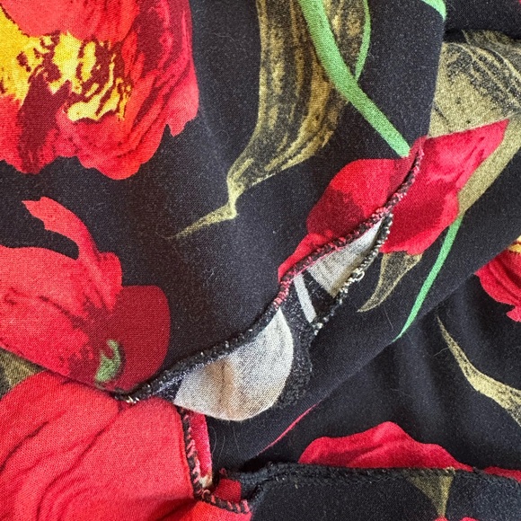 TULIP Dress Midi S/L Cheerful Black Red Green Cotton Spandex EUC Sz L XL - Picture 10 of 11